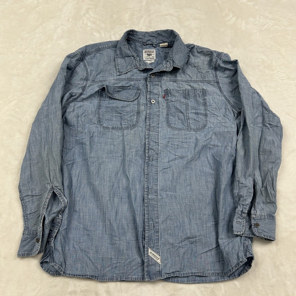 Levi's Auburn Worker Shirt Mens L Blue Relaxed Fit Chambray Cotton Button Down